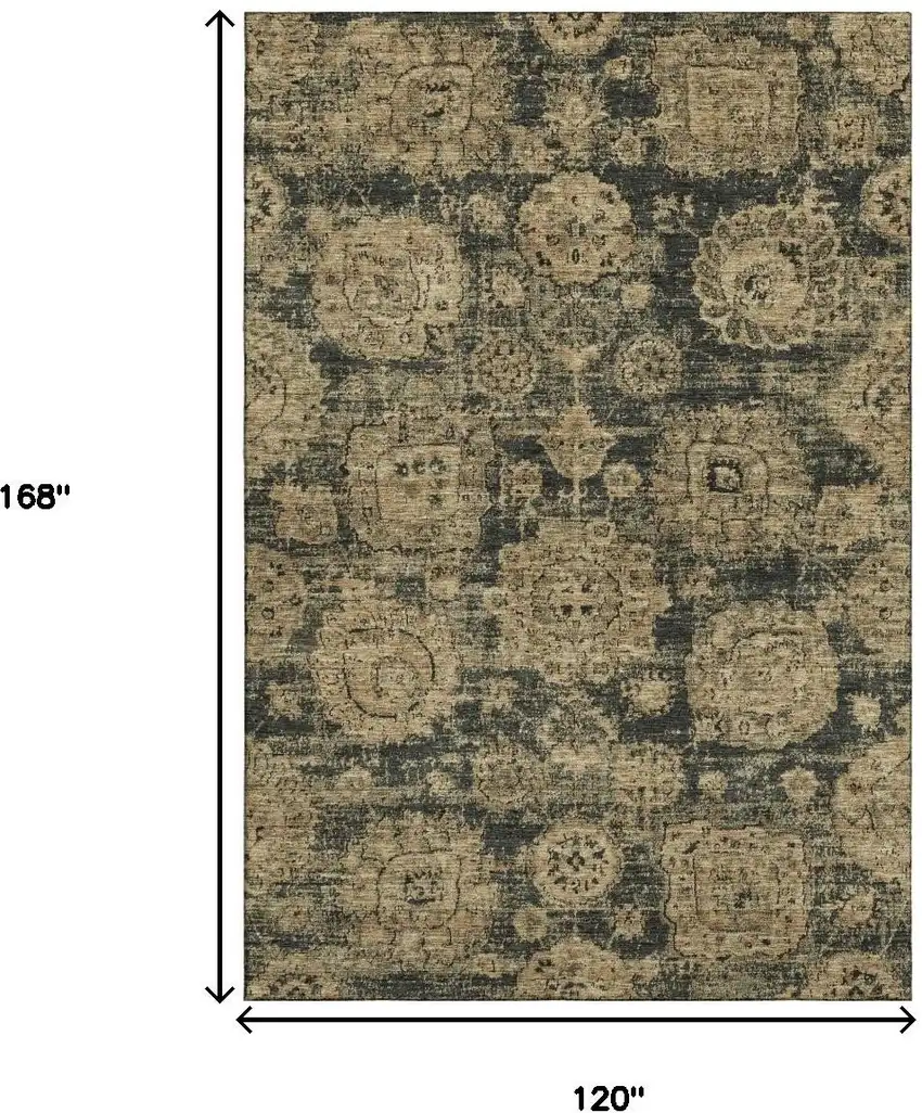 Charcoal And Brown Floral Washable Area Rug With UV Protection Photo 9