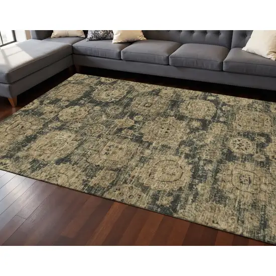 Charcoal And Brown Floral Washable Area Rug With UV Protection Photo 2