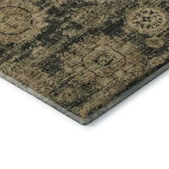Charcoal And Brown Floral Washable Area Rug With UV Protection Photo 6