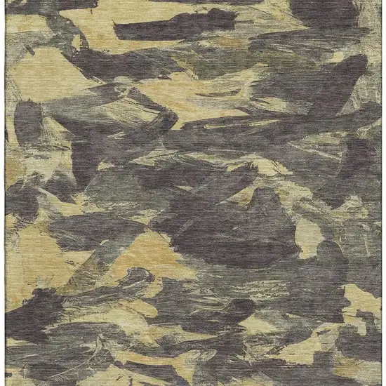 Charcoal And Gold Abstract Washable Area Rug With UV Protection Photo 3