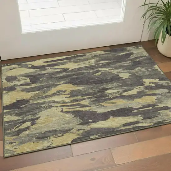 Charcoal And Gold Abstract Washable Area Rug With UV Protection Photo 2