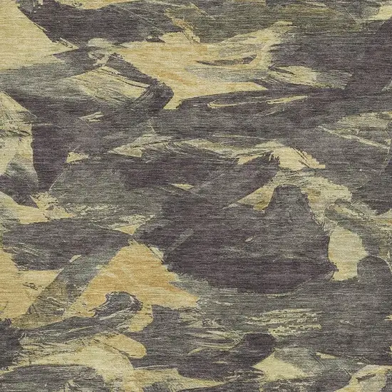 Charcoal And Gold Abstract Washable Area Rug With UV Protection Photo 2