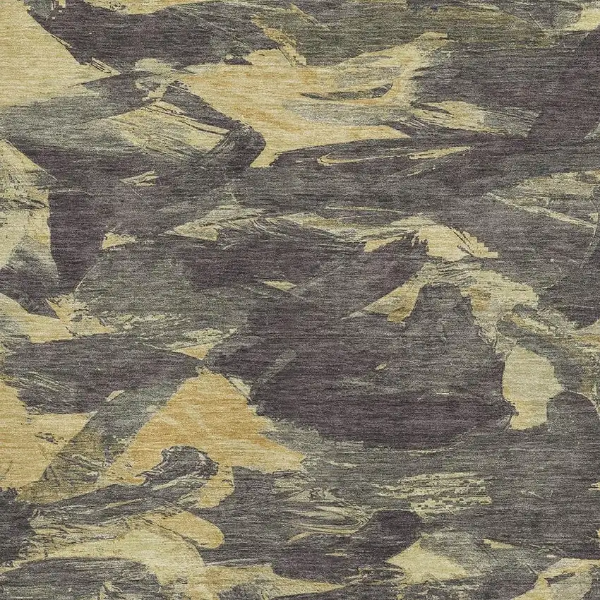 Charcoal And Gold Abstract Washable Area Rug With UV Protection Photo 2