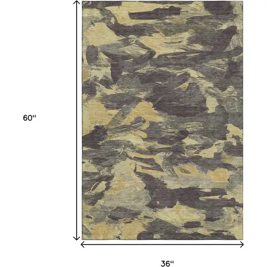 Charcoal And Gold Abstract Washable Area Rug With UV Protection Photo 3