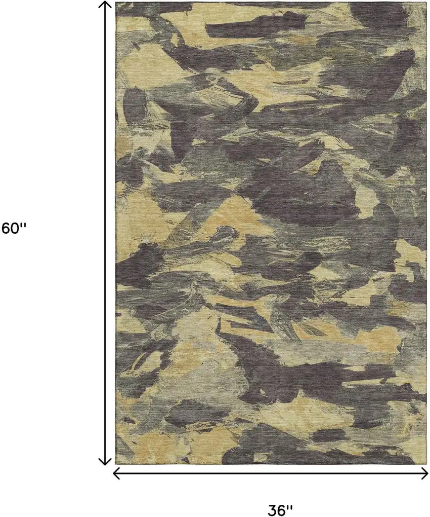 Charcoal And Gold Abstract Washable Area Rug With UV Protection Photo 3