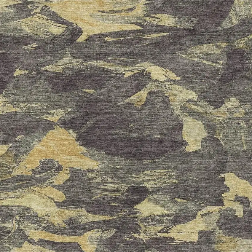 Charcoal And Gold Abstract Washable Area Rug With UV Protection Photo 2