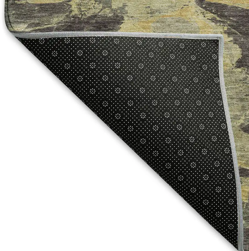 Charcoal And Gold Abstract Washable Area Rug With UV Protection Photo 6