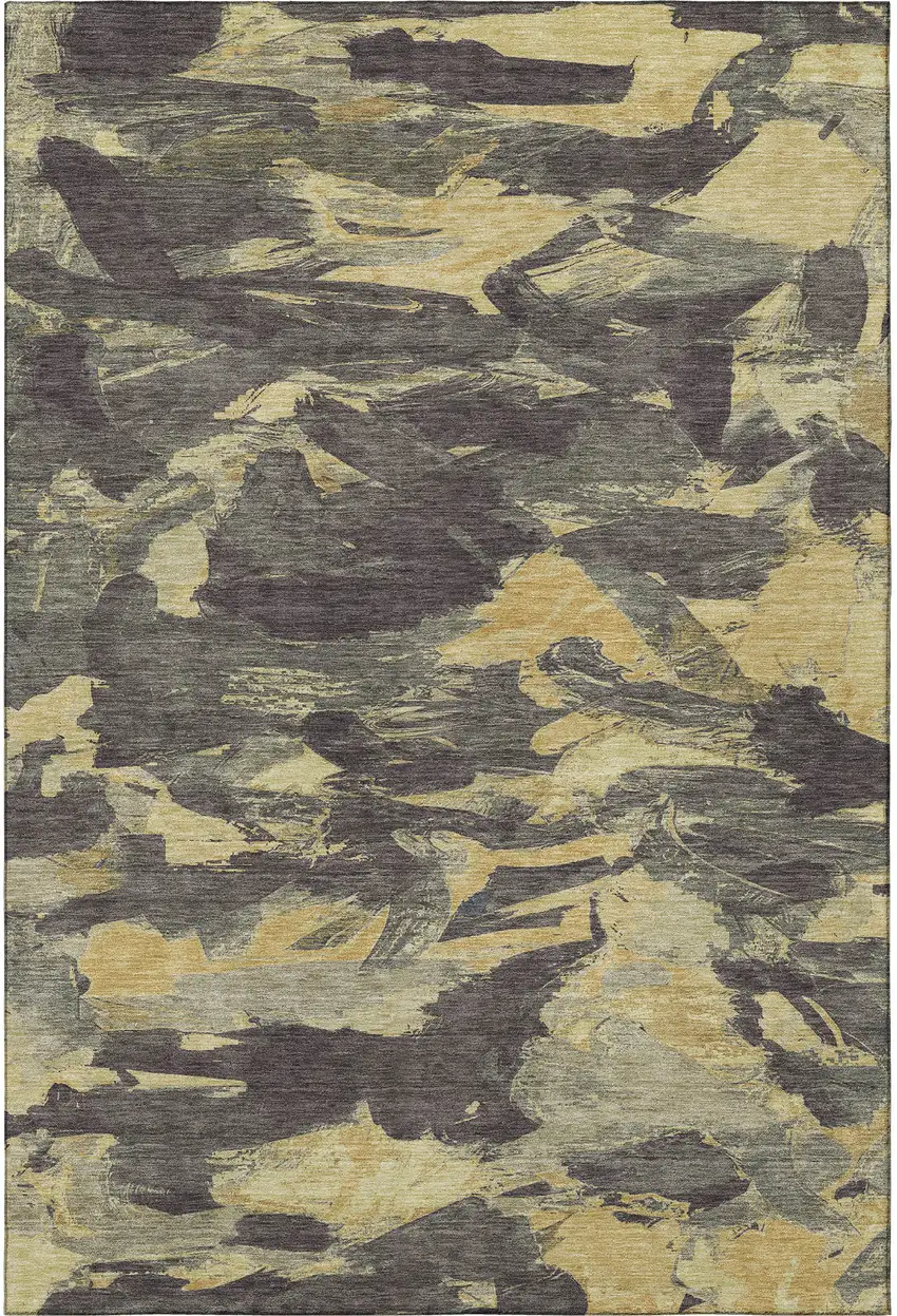 Charcoal And Gold Abstract Washable Area Rug With UV Protection Photo 3