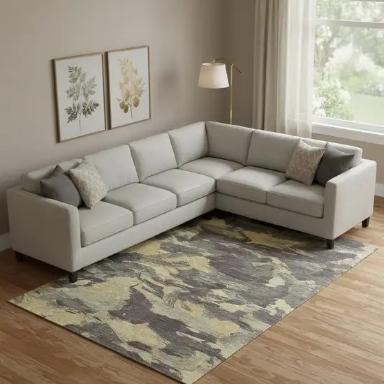 Charcoal And Gold Abstract Washable Area Rug With UV Protection Photo 2