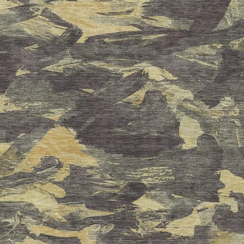 Charcoal And Gold Abstract Washable Area Rug With UV Protection Photo 2