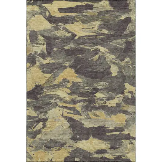 Charcoal And Gold Abstract Washable Area Rug With UV Protection Photo 1