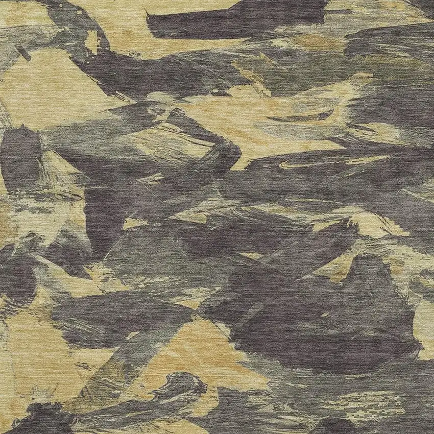 Charcoal And Gold Abstract Washable Area Rug With UV Protection Photo 2