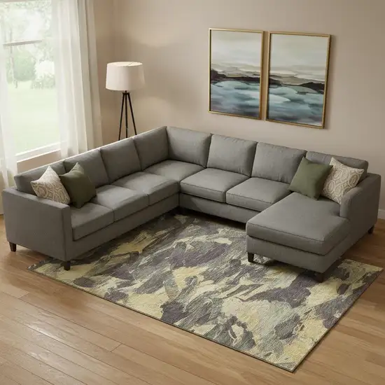 Charcoal And Gold Abstract Washable Area Rug With UV Protection Photo 2