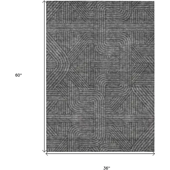 Charcoal And Gray Abstract Washable Indoor Outdoor Area Rug Photo 3