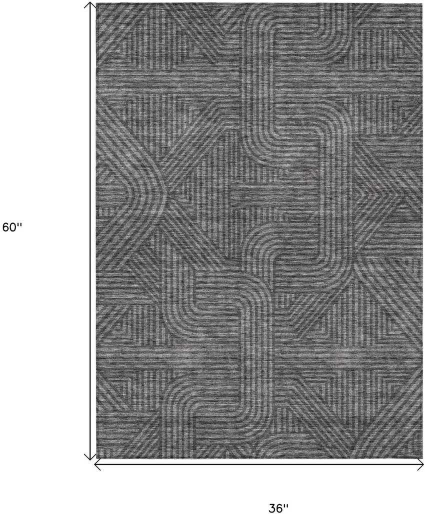 Charcoal And Gray Abstract Washable Indoor Outdoor Area Rug Photo 3
