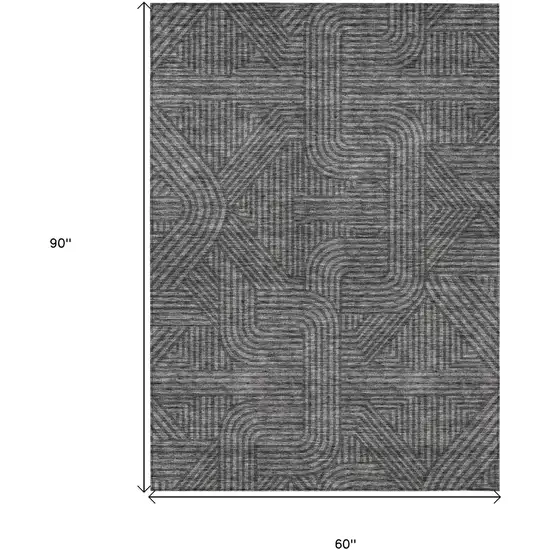 Charcoal And Gray Abstract Washable Indoor Outdoor Area Rug Photo 3