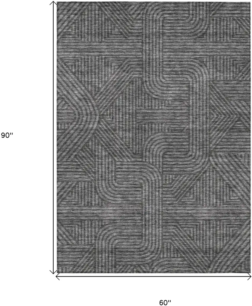 Charcoal And Gray Abstract Washable Indoor Outdoor Area Rug Photo 3