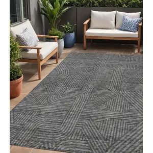 Photo of Charcoal And Gray Abstract Washable Indoor Outdoor Area Rug