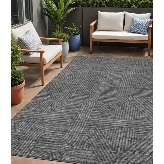 Charcoal And Gray Abstract Washable Indoor Outdoor Area Rug Photo 1