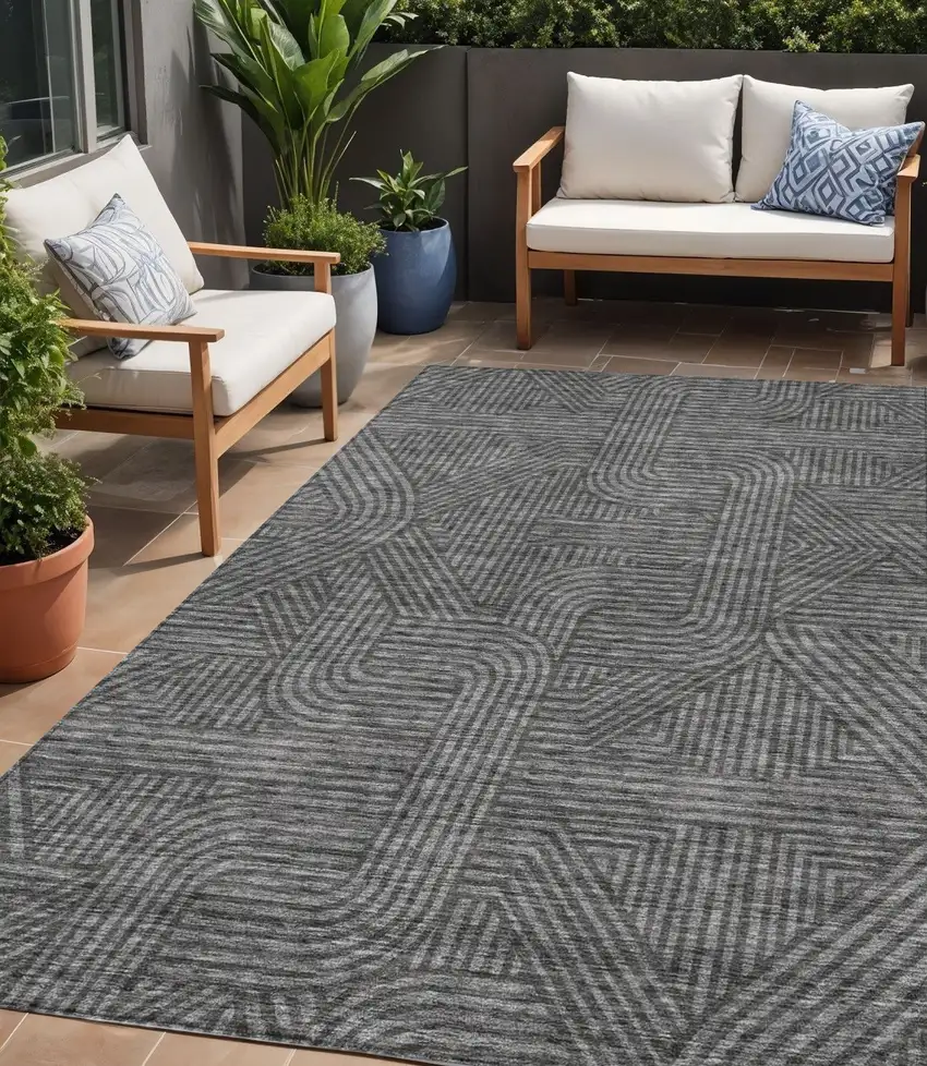 Charcoal And Gray Abstract Washable Indoor Outdoor Area Rug Photo 1