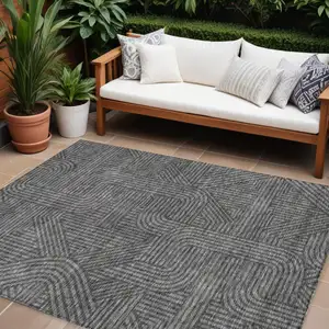 Photo of Charcoal And Gray Abstract Washable Indoor Outdoor Area Rug