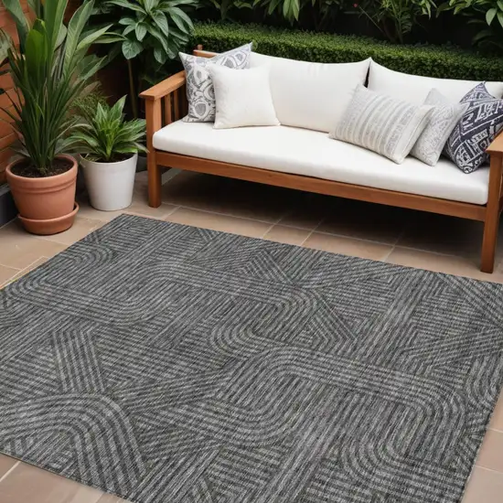 Charcoal And Gray Abstract Washable Indoor Outdoor Area Rug Photo 1