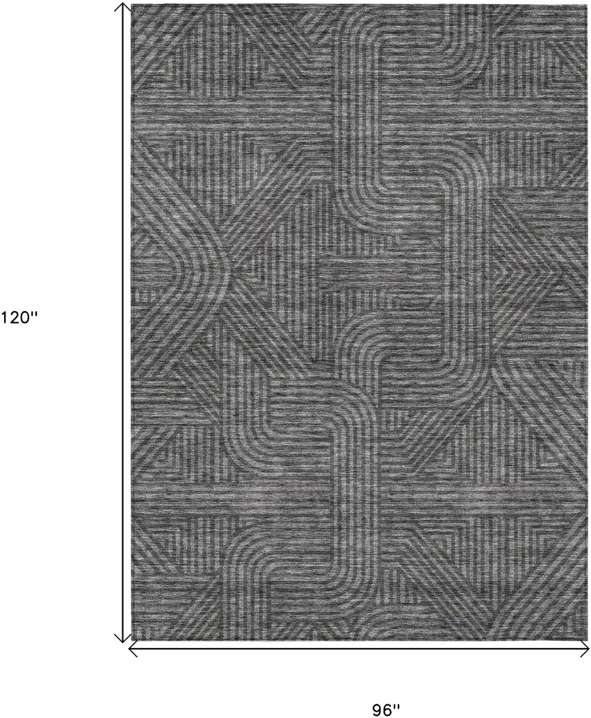 Charcoal And Gray Abstract Washable Indoor Outdoor Area Rug Photo 3