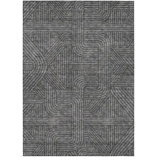 Charcoal And Gray Abstract Washable Indoor Outdoor Area Rug Photo 2
