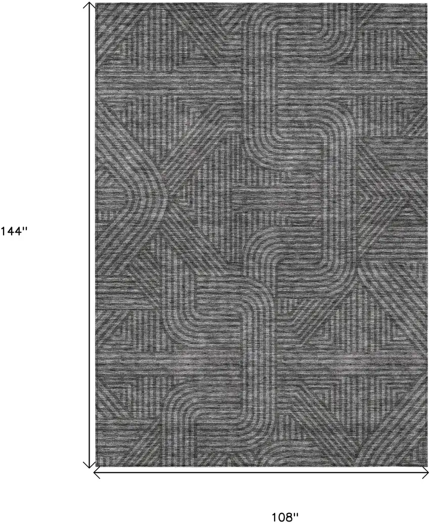 Charcoal And Gray Abstract Washable Indoor Outdoor Area Rug Photo 3