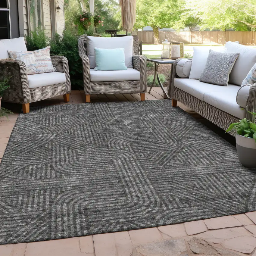 Charcoal And Gray Abstract Washable Indoor Outdoor Area Rug Photo 8
