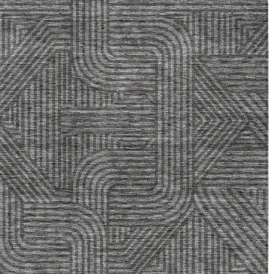 Charcoal And Gray Abstract Washable Indoor Outdoor Area Rug Photo 6