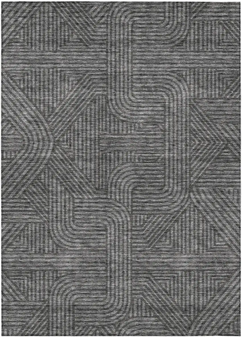 Charcoal And Gray Abstract Washable Indoor Outdoor Area Rug Photo 2