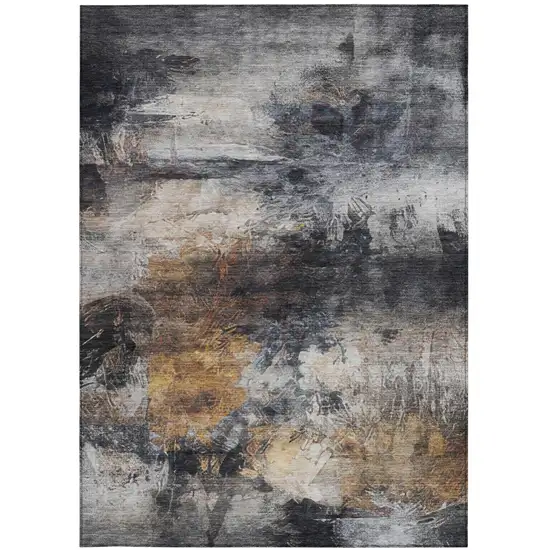Charcoal And Gray Abstract Washable Indoor Outdoor Area Rug Photo 2