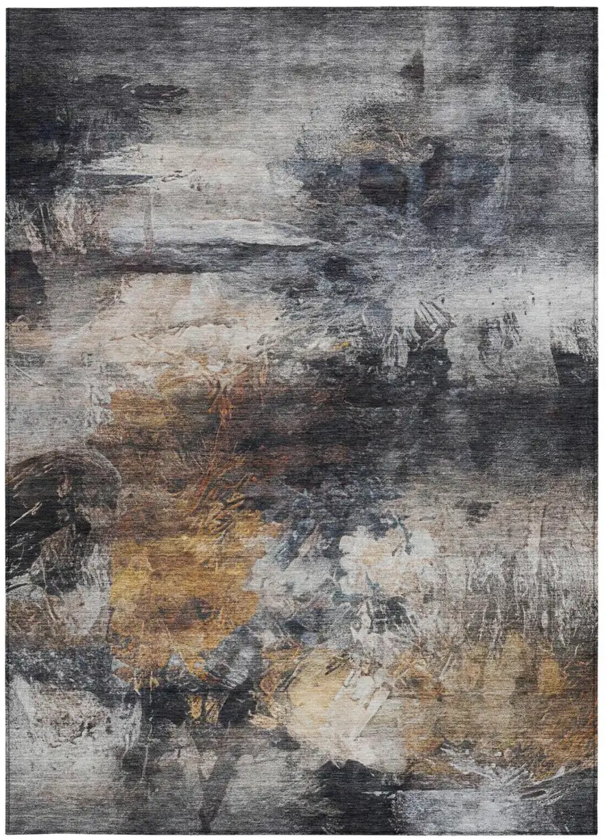 Charcoal And Gray Abstract Washable Indoor Outdoor Area Rug Photo 2