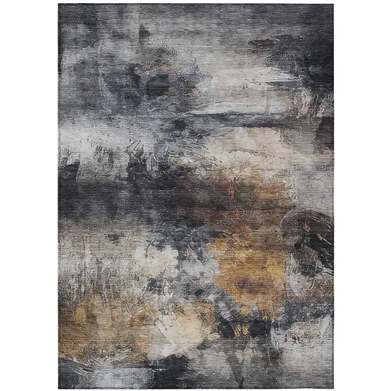 Charcoal And Gray Abstract Washable Indoor Outdoor Area Rug Photo 3