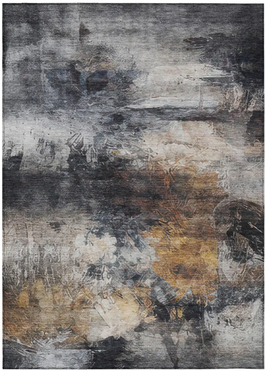 Charcoal And Gray Abstract Washable Indoor Outdoor Area Rug Photo 3
