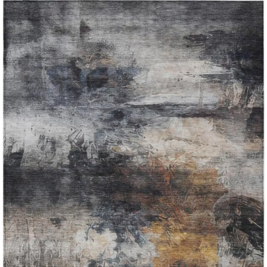 Charcoal And Gray Abstract Washable Indoor Outdoor Area Rug Photo 7