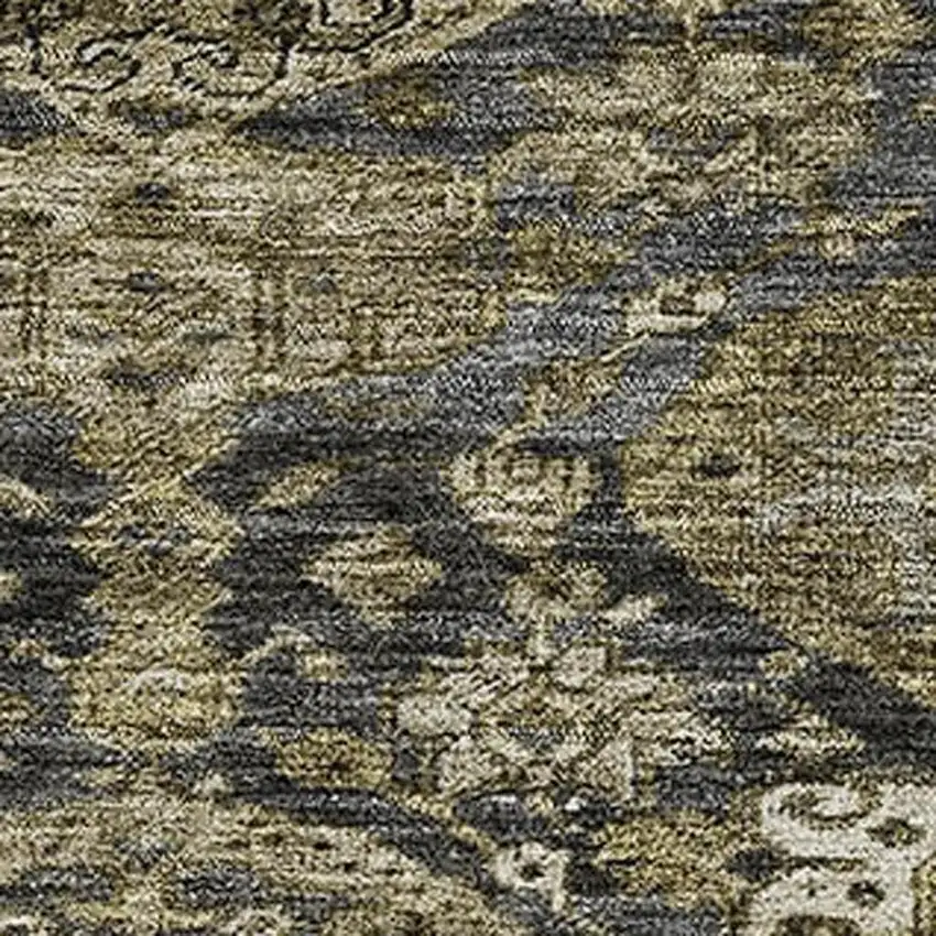 Charcoal And Gray Damask Washable Area Rug With UV Protection Photo 2