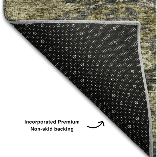 Charcoal And Gray Damask Washable Area Rug With UV Protection Photo 6