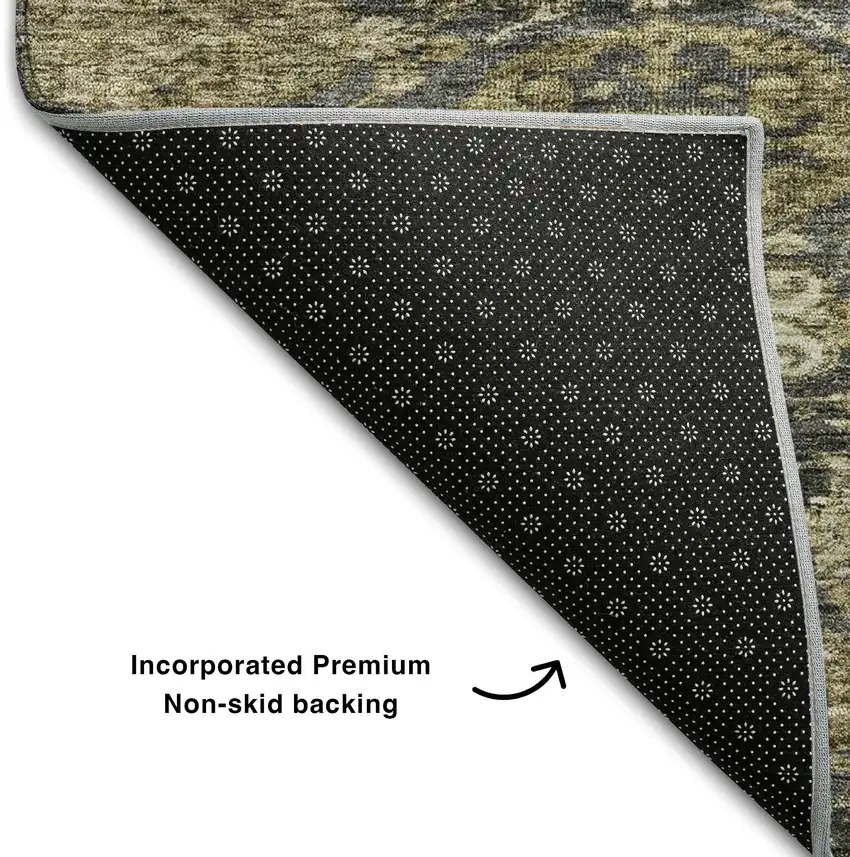 Charcoal And Gray Damask Washable Area Rug With UV Protection Photo 6