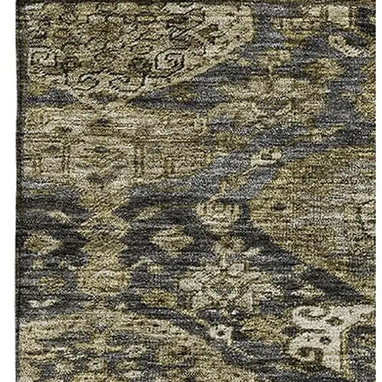 Charcoal And Gray Damask Washable Area Rug With UV Protection Photo 3