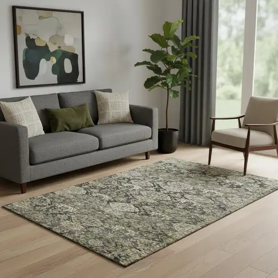 Charcoal And Gray Damask Washable Area Rug With UV Protection Photo 2