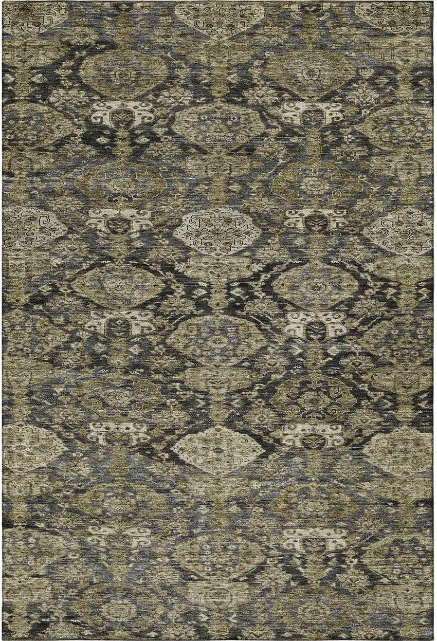 Charcoal And Gray Damask Washable Area Rug With UV Protection Photo 2