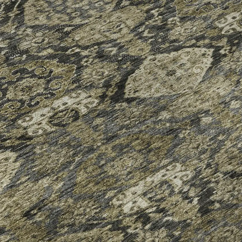 Charcoal And Gray Damask Washable Area Rug With UV Protection Photo 8