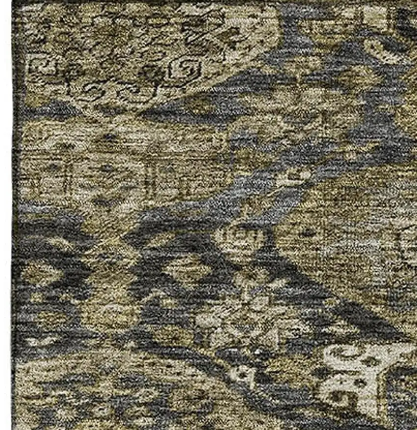 Charcoal And Gray Damask Washable Area Rug With UV Protection Photo 3