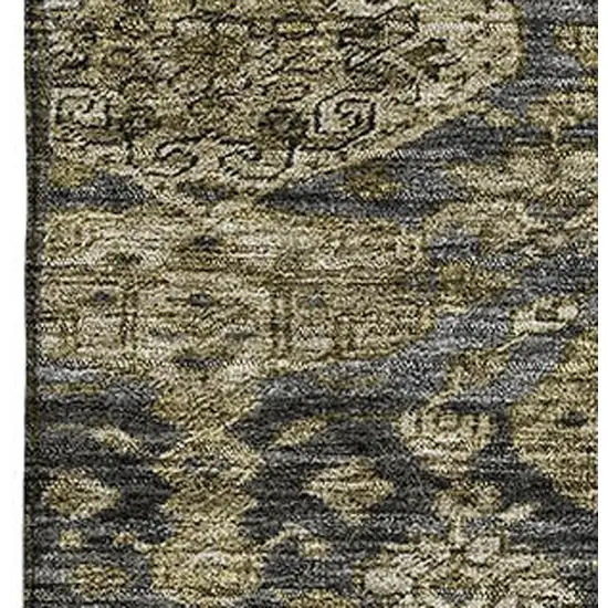 Charcoal And Gray Damask Washable Area Rug With UV Protection Photo 2