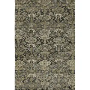 Photo of Charcoal And Gray Damask Washable Area Rug With UV Protection