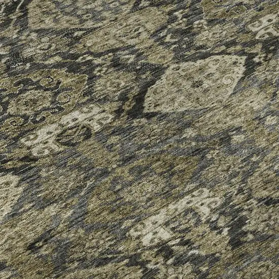 Charcoal And Gray Damask Washable Area Rug With UV Protection Photo 8