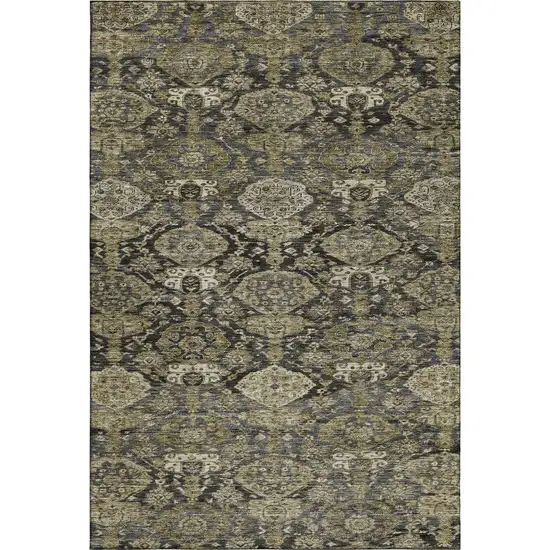 Charcoal And Gray Damask Washable Area Rug With UV Protection Photo 1