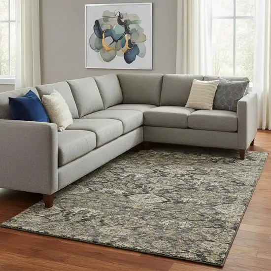 Charcoal And Gray Damask Washable Area Rug With UV Protection Photo 2